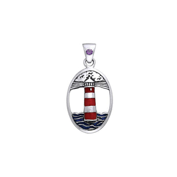 Lighthouse and Gem Silver Pendant TPD603 - Jewelry